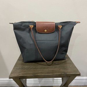 Grey Longchamp Le Pliage Large Tote